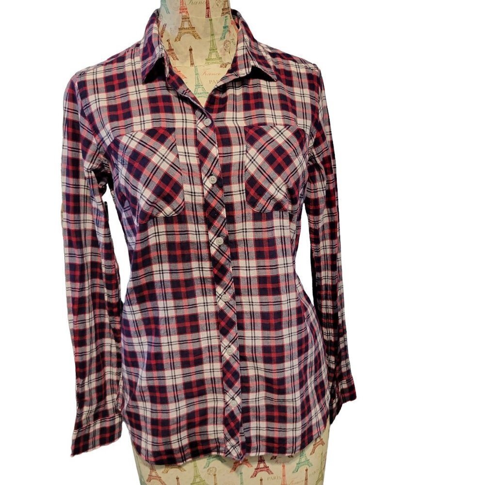 Eddie Bauer Womens Sz S Classic Fit Plaid LS Button Up Lightweight Stretch Shirt